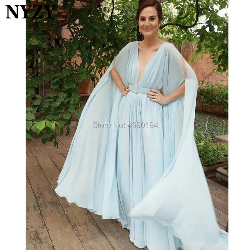 

NYZY E128 Chiffon Cape Cloak Long Sleeve Arabic Evening Dress Elegant Robe Soiree Dubai abendkleider 2019 abiye gece elbisesi