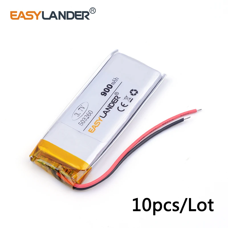 10pcs/Lot 503260 900 mah 3.7v lithium Li ion polymer rechargeable battery vehicle traveling data recorder LED speakers toys3 GPS