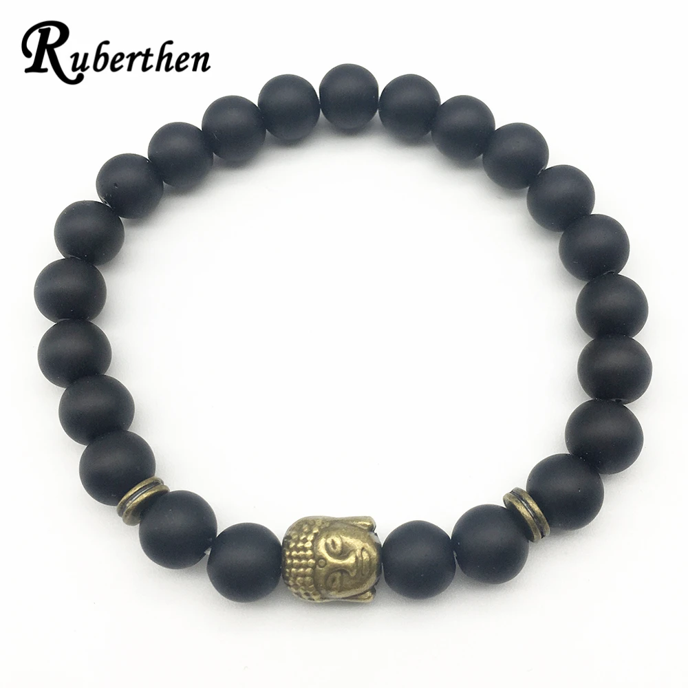 Ruberthen Hot Sale Brand Mens Bracelet Trendy Design Buddish Ohm Balance Bracelet Set New Arrival Matte Black Onyx Bracelet