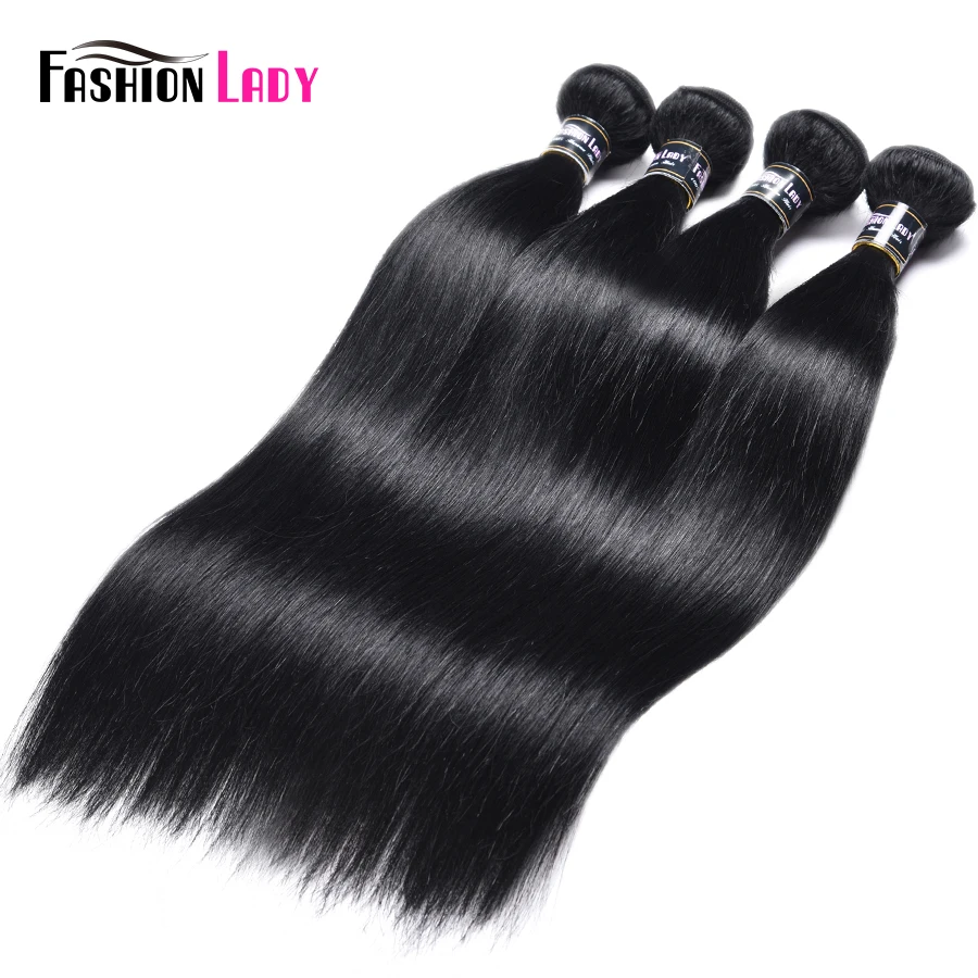 Fashion Wanita-Berwarna Brasil Rambut Lurus Bundel dengan Penutupan 3/4 Bundel 1 # Jet Black Bundel dengan Penutupan non-Remy