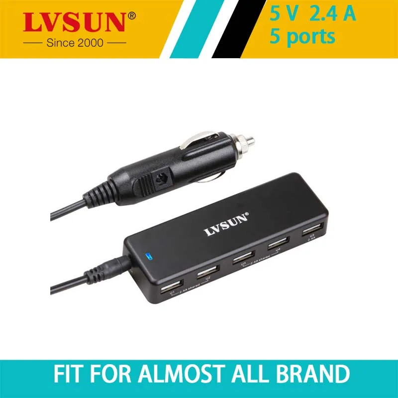 LVSUN 36W Universal Multi Port USB Car Charger 5 Port DC Adapter 5V 2.4A for iPad iPod iPhone Tablet Phone digital camera LS-5US