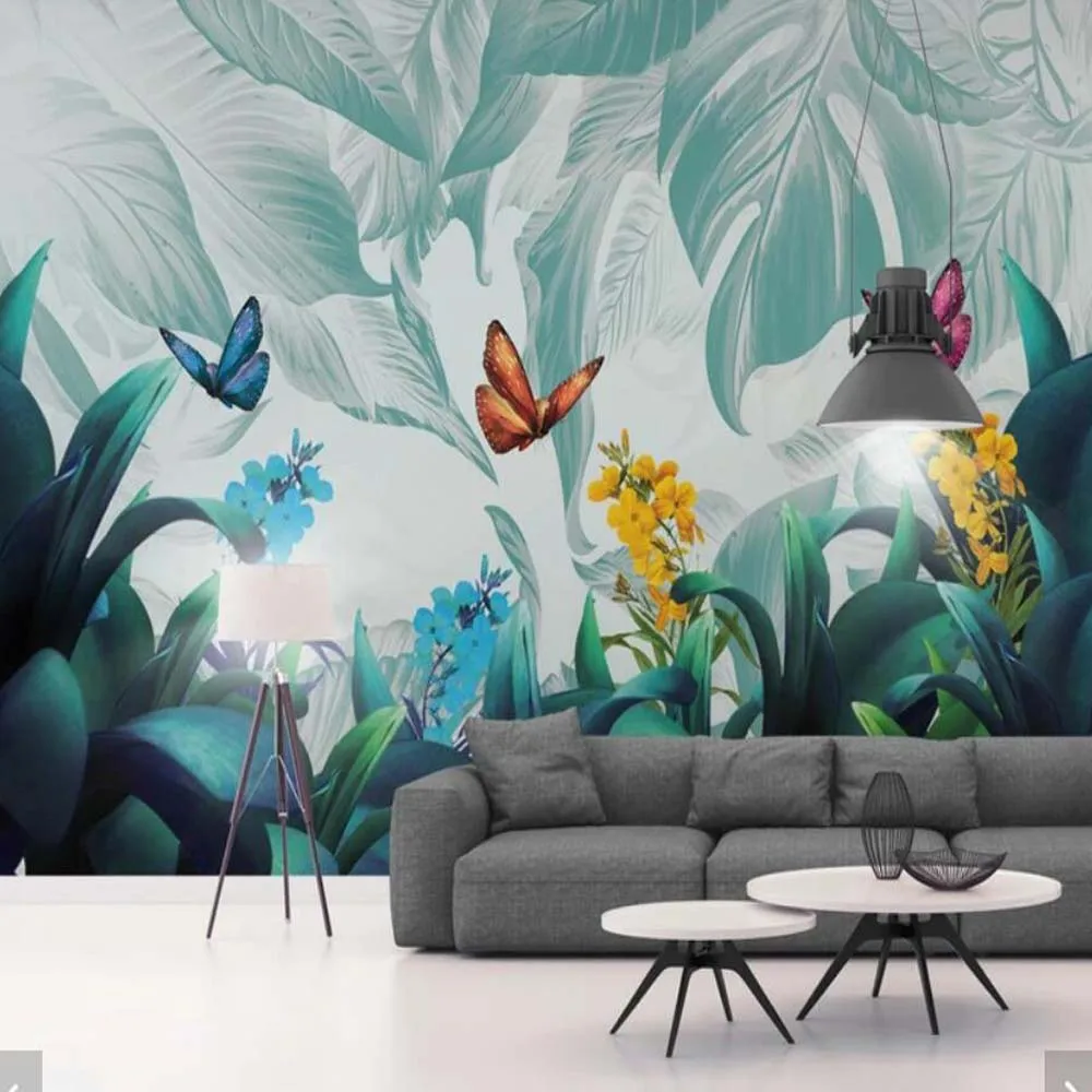 

3D Tropical Leaves Butterfly Wallpaper Mural Art Decal HD Photo Paper Rolls Hand Painting Murals Contact