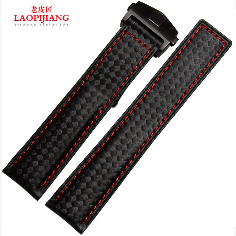 Laopijiang Watch with meters Waterproof Leather Watchband carbon fiber pattern fashion watch band 20mm 22mm leather watch strap