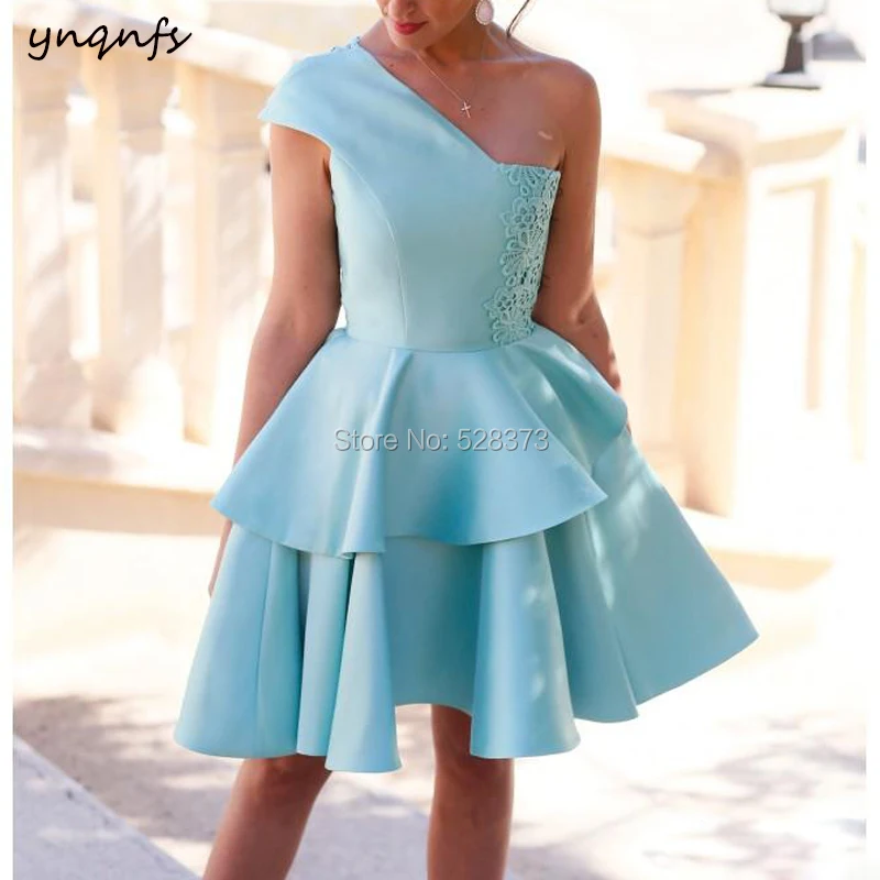 YNQNFS CD73 Vestido Curto Robe Coctail One Shoulder Party Dress Aqua Bridesmaid Dresses 2019