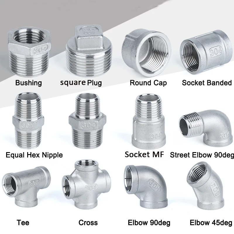 Stainless Steel 304 Thread Elbow Cross Nipple Tube Plug Tee Cap End Pipe Fitting Nipple