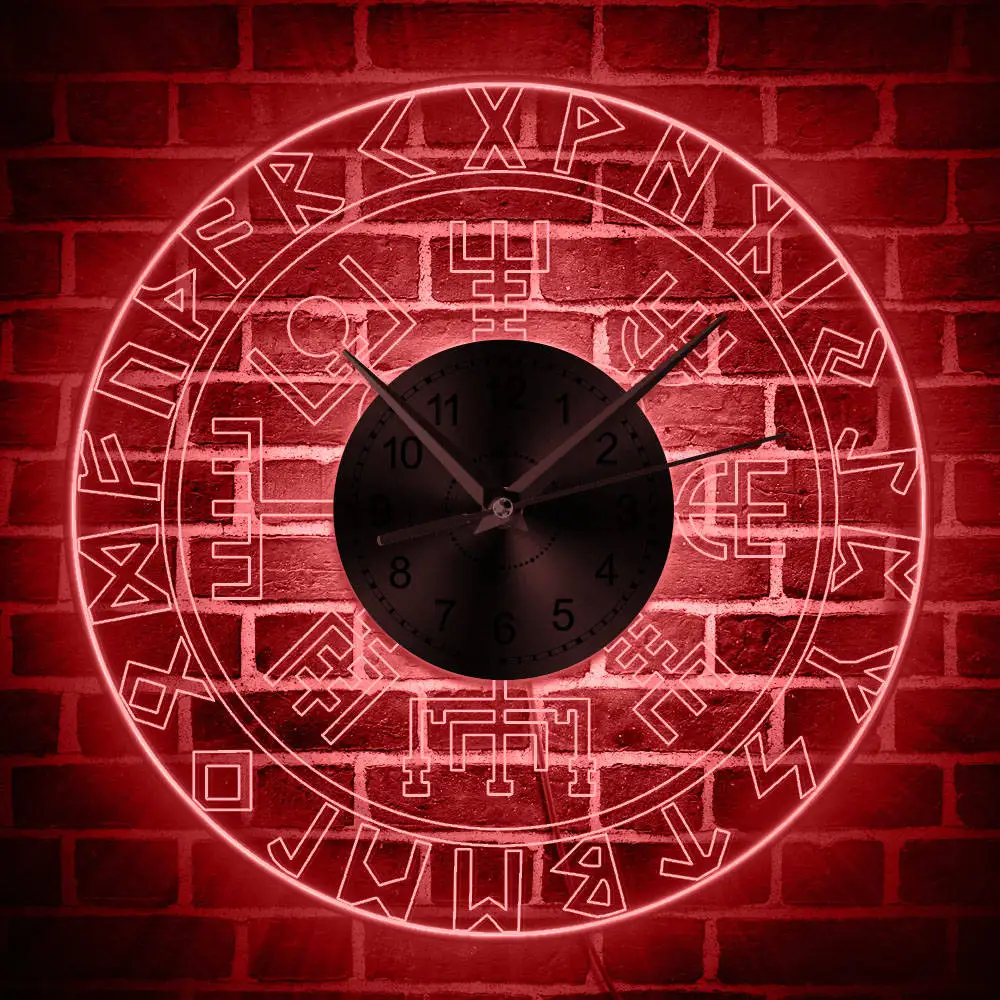 Vegvisir Viking Compass Vintage Design Illuminated Wall Clock Runic Compass Color Changing Wall Light Viking Protection Symbol