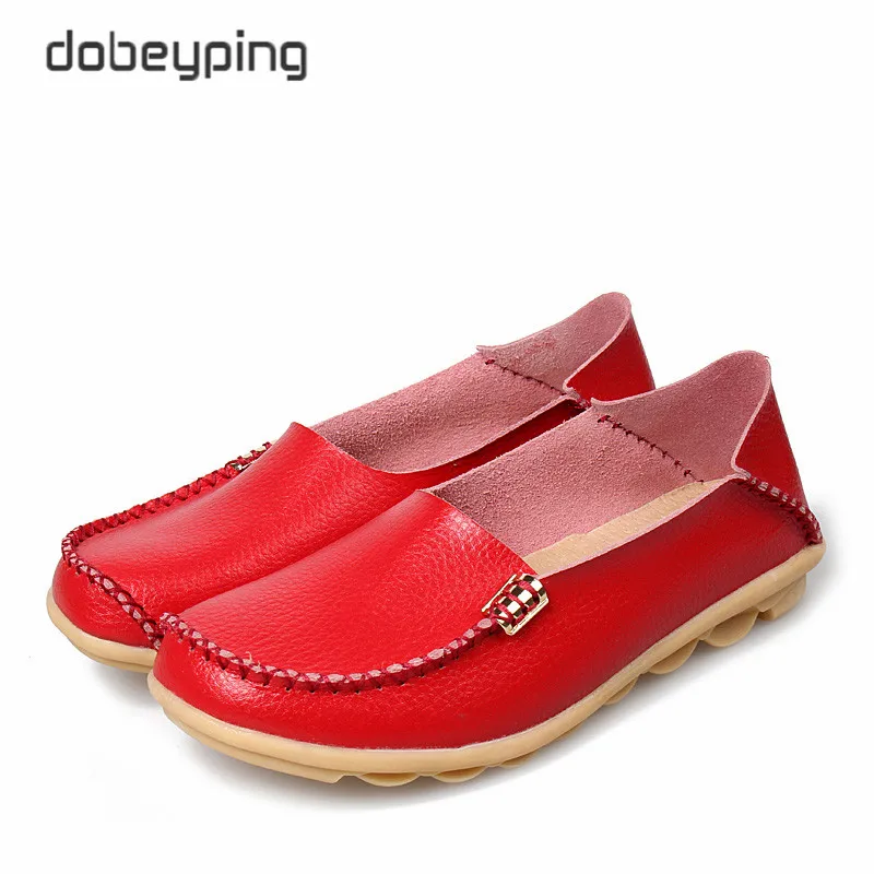 New Women Real Leather Shoes Comfortable Mother Loafers Soft Woman's Flats Leisure Female Driving Footwear Boat Shoe Size 35-44