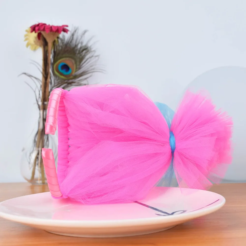 Trolls Headband Kids Birthday Party Hair Accessories Princess Rainbow Troll Hair Handmade Tulle Headband Kids Halloween Gift