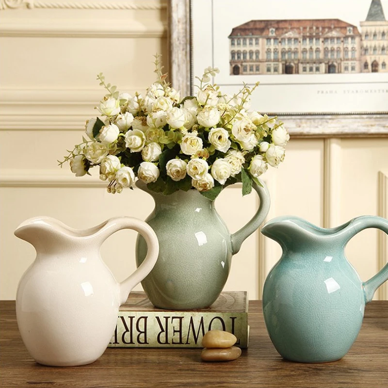 

Country Style Creativity Desktop Vase Vintage White Jug Vase Garden Watering Ceramic Kettle Flower Vase Pot Home Decor Crafts