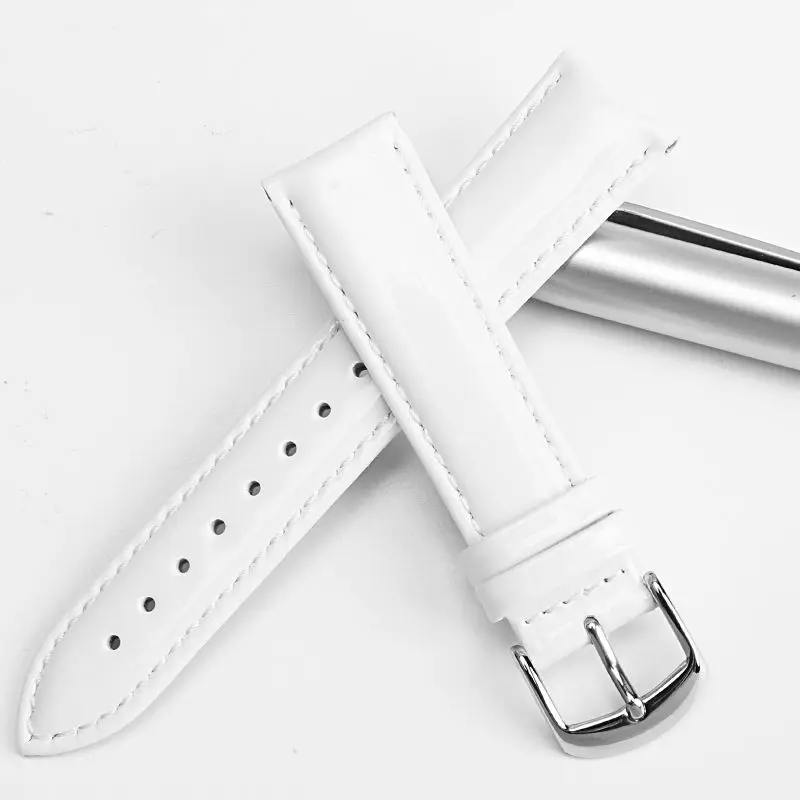 MAIKES New Design 12mm 14mm 16mm 18mm 20mm White Soft Watch Strap Shine Patent Leather Watchbands Genuine Leather Watch Band