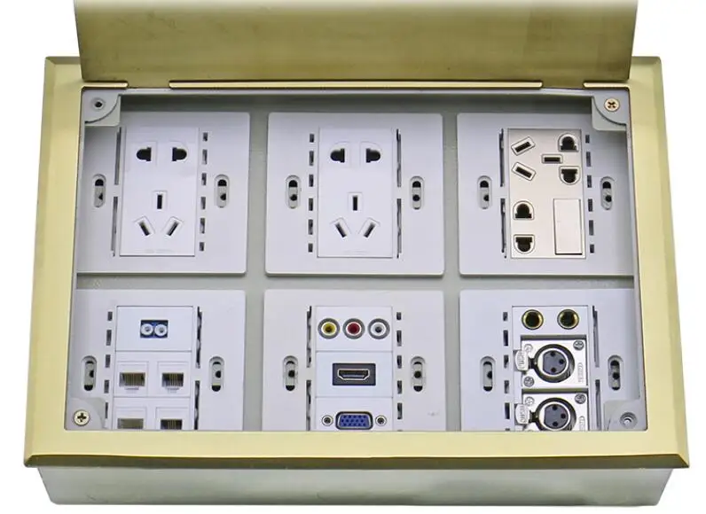 Non-standard ground socket copper waterproof hidden open type installed 6 86 panel multimedia floor ground socket