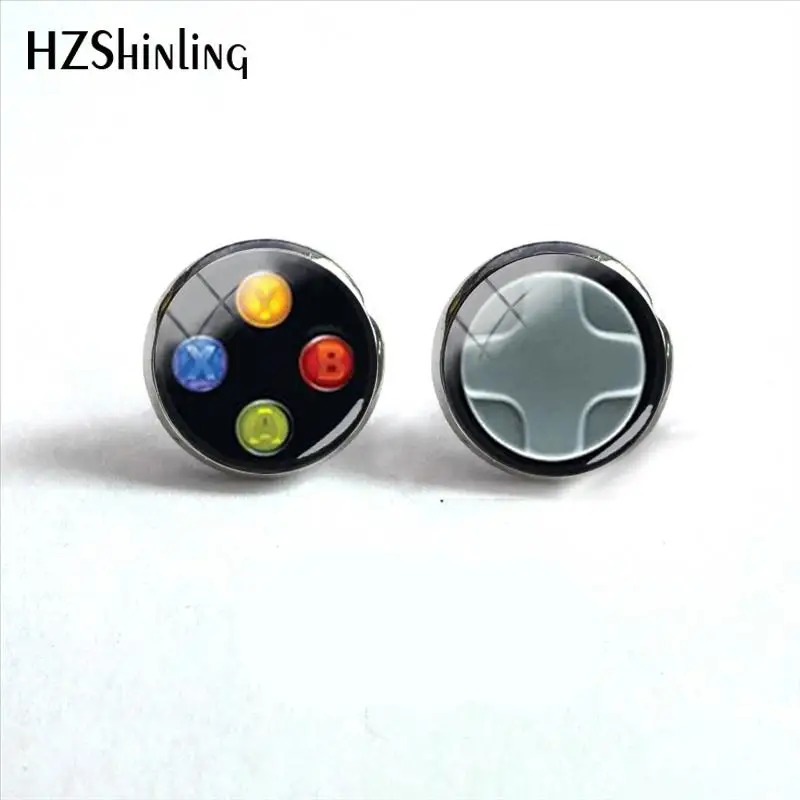 2018 New Gamer Controller Earring Video Game Console Painting Ear Stud Round Printed Photo Jewelry For Women HZ4