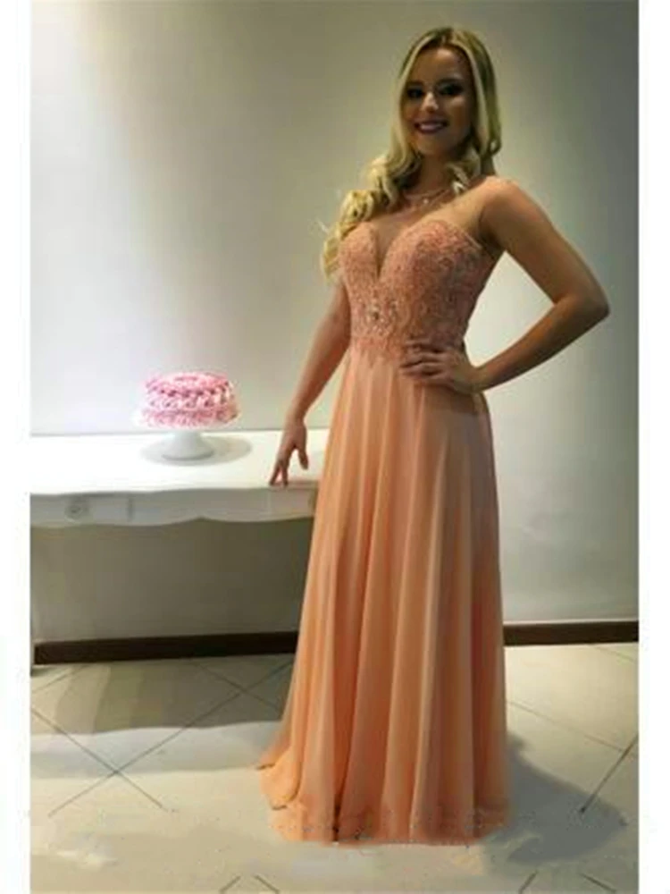 2019 puro laço apliques chiffon vestidos de baile sem mangas varredura trem longo especial ocasião vestidos festa à noite