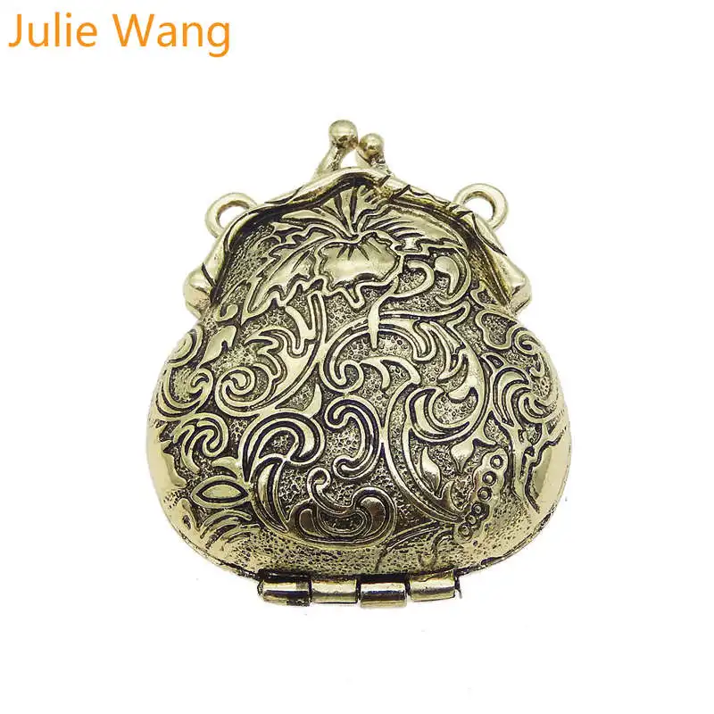 Julie Wang 2pcs Antique Color Frog Shape Memory Locket Charms Fit Pendant Essential Oil Diffuser Jewelry Accessories