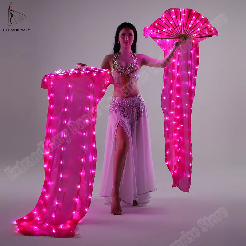 New 2018 Performance Prop Light up LED Fans Shiny Pleated Festival Carnival Dance Costume Accessories Belly Dance Fan