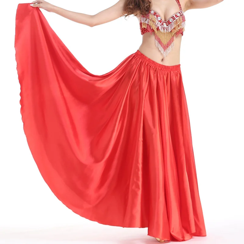 Cheap 16 Colors Professional Women Belly Dancing Clothes Full Circle Skirts Flamenco Skirts Plus Size Satin Belly Dance Skirt