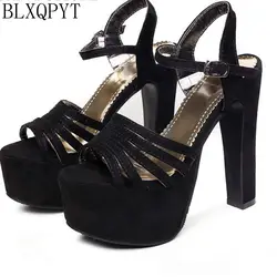 BLXQPYT Big Size 31- 48 leather Sandals Ladies Fashion Dress Sexy High Heels(14.5CM) Women Party wedding shoes woman pumps 206