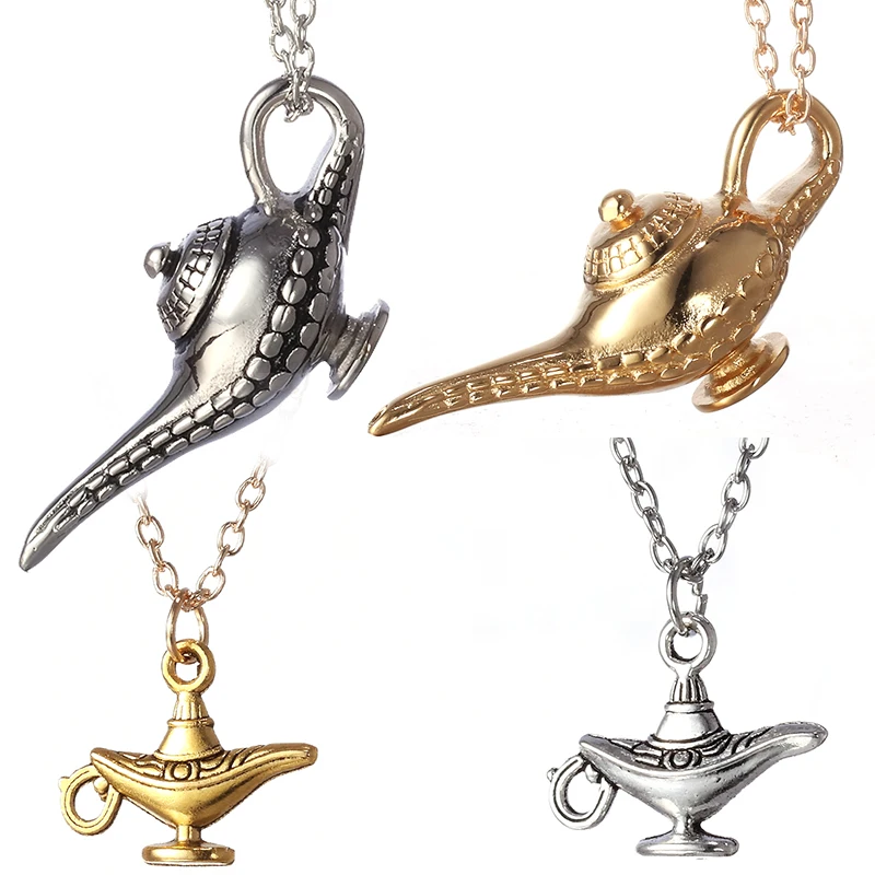 Fashion Diy Fairy Tale Aladdin Magic Lamp Charm Pendant Necklace Hip Hop Metal Bulb Lighthouse Necklace Jewelry For Men Women