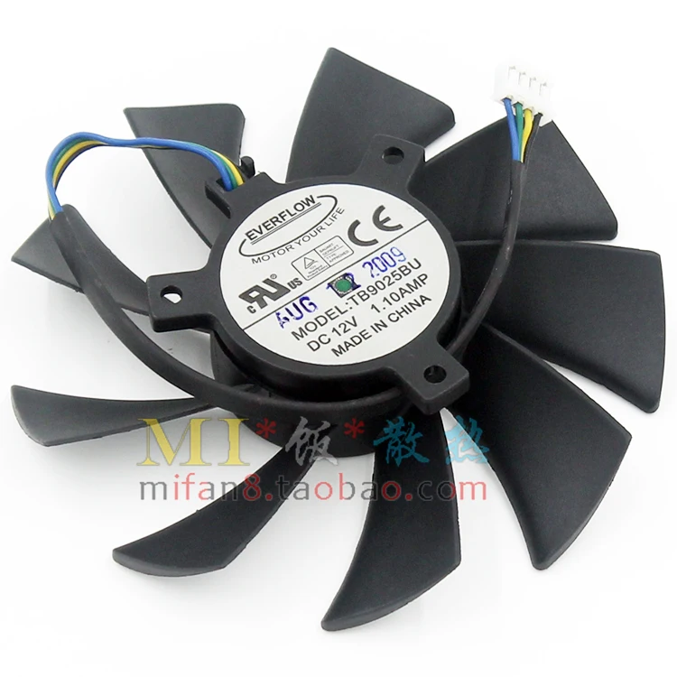 

Everflow TB9025BU DC 12V 1.10A 94 mm Dia. 40mm c.t.c 4-Wire Server Frameless Cooling Fan