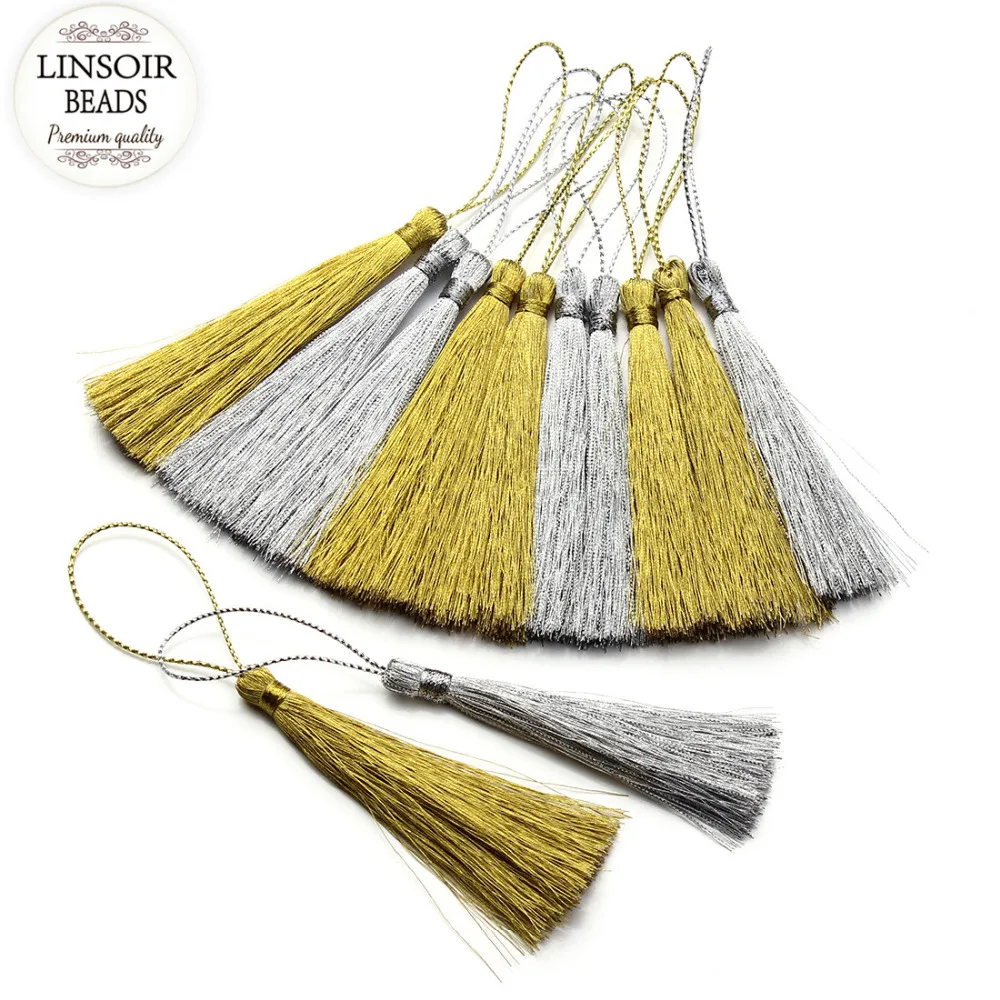 LINSOIR 30pcs/lot 40 60 80 mm Rayon Silk Tassel Gold Color Chinese Knot Cotton Tassels For DIY Jewelry Making Borlas Piel F3051