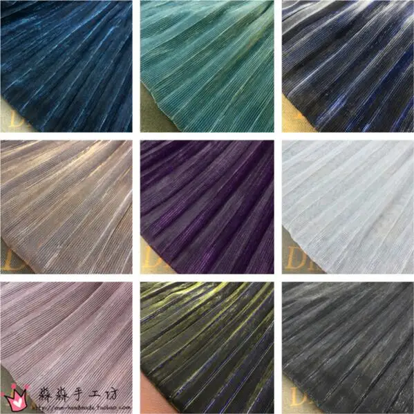 3M Spring And Summer Cloth Color Electro-Optic Large Pleated Mesh Fabric For Dress Clothes Perspective Crushed Ruffled Fabric