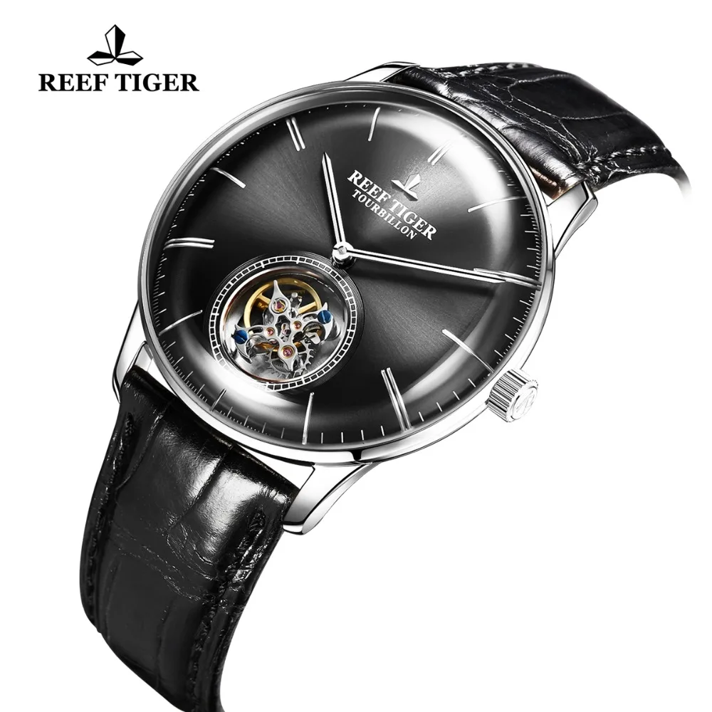 Reef Tiger/RT Hot Wrist Brand Luxury Famous Male Tourbillon Watch Automatic Watch Leather reloj hombre RGA1930