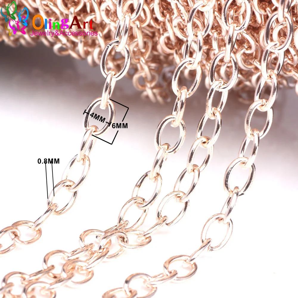 OlingArt 3M/Lot 6MM Rose Gold/Gold/Rhodium/Bronze Color Plated Oval Shape Cross Link Chains DIY Jewelry Accessories Making