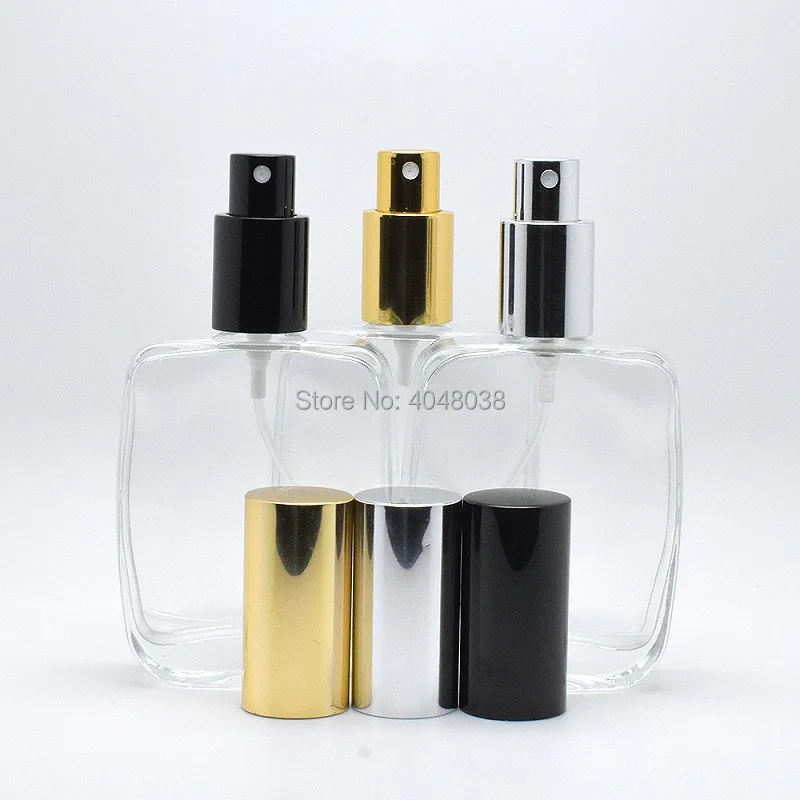 

50ml Clear Glass Perfume Spray Bottle Silver /Black /Gold Cap Cosmetic Parfum Packaging Container Perfume Atomizer 5pcs/lot