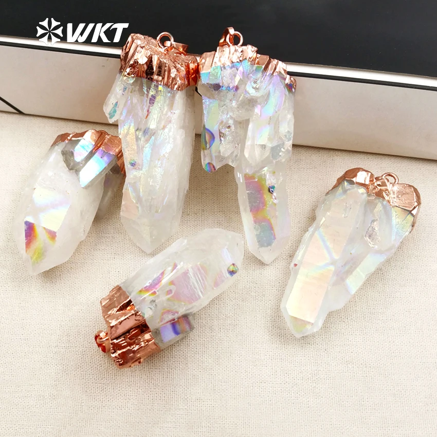 

WT-P993 Wholesale hot natural raw quartz pendant fashion black gun electroplated crystal quartz point Aura angel stone pendant