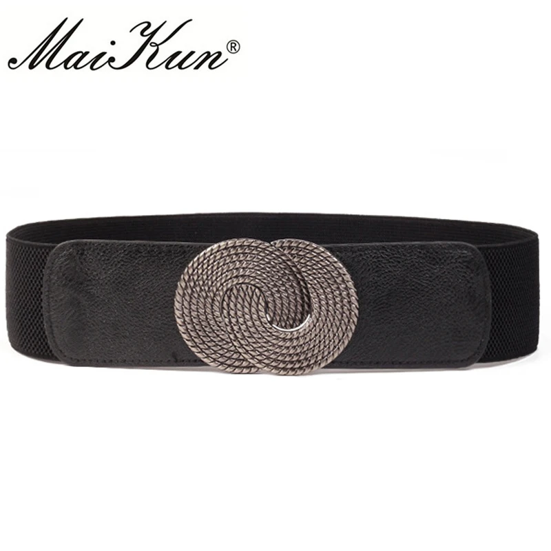 Maikun Elastic Belts for Women Double Interlock Buckle Female Belt Casual Wide Women Belt