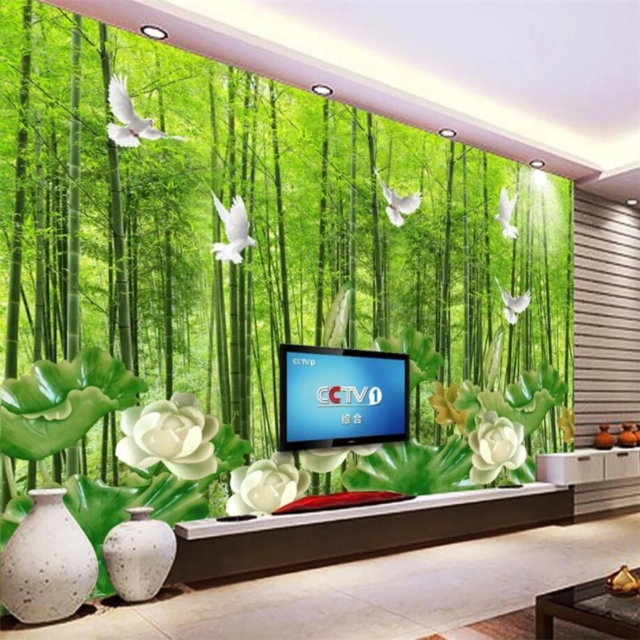 

beibehang Custom wallpaper 3d Photo Mural Bamboo Lotus Jade Carving Background Lotus Glass 3d Wallpaper painting papel de parede