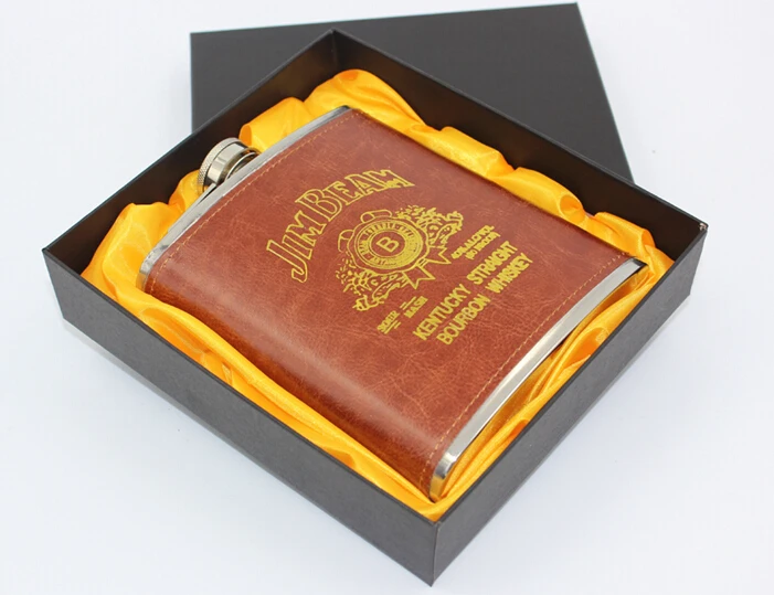 1PC Luxury 18oz Stainless Steel Russian Whiskey Hip Flask Leather Personalized Flask for Alcohol with Box as Gift JZ 1116