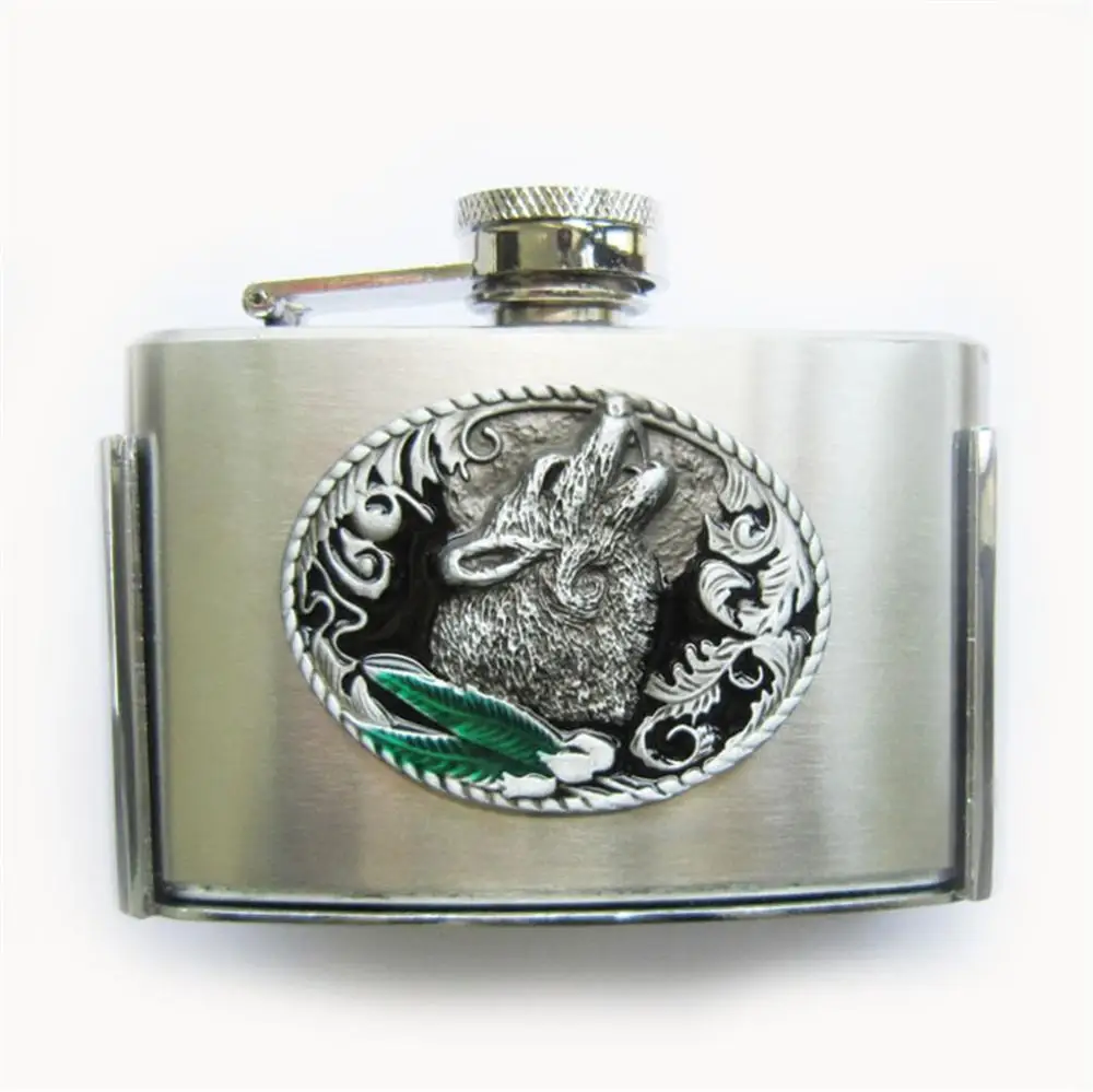 Hebilla de cinturón para hombre Western Wolf 3oz hebilla de cinturón de frasco de acero inoxidable, también disponible en EE. UU. Hebilla-fl-wolf