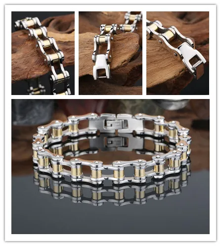 

New Gold Silver Two Tone BIKER MEN TITANIUM STEEL SILVER BRACELET BANGLE factory wholesales