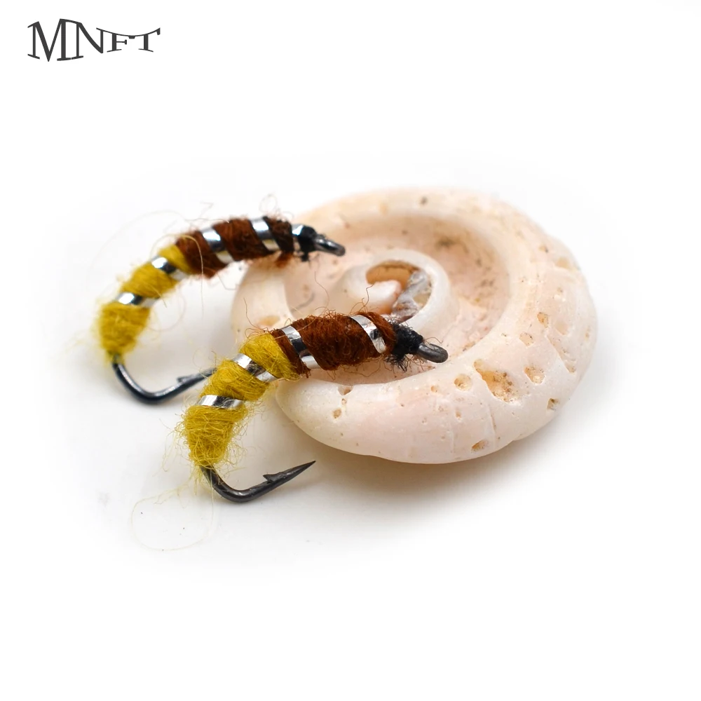 MNFT 10Pcs Fly Fishing Lures Chironomid Midge Pupa Silver Flash Zebra Nymph Trout Flies Fly fishing Hook Size 10# Caddis Larva