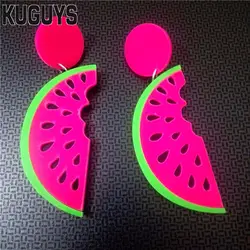 KUGUYS Fashion Women Acrylic Watermelon Drop Earrings Summer Jewelry Lovely Gift Music Festival Party Accessories