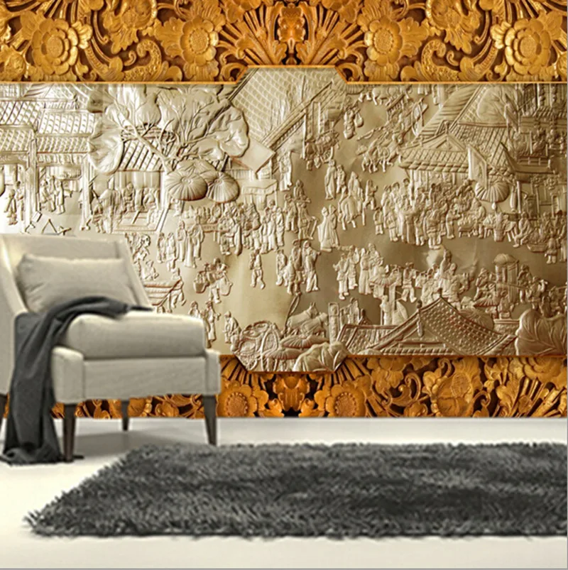 Custom 3D large mural, Chinese ancient bustling street relief mural papel de parede,living room sofa TV wall bedroom wall paper