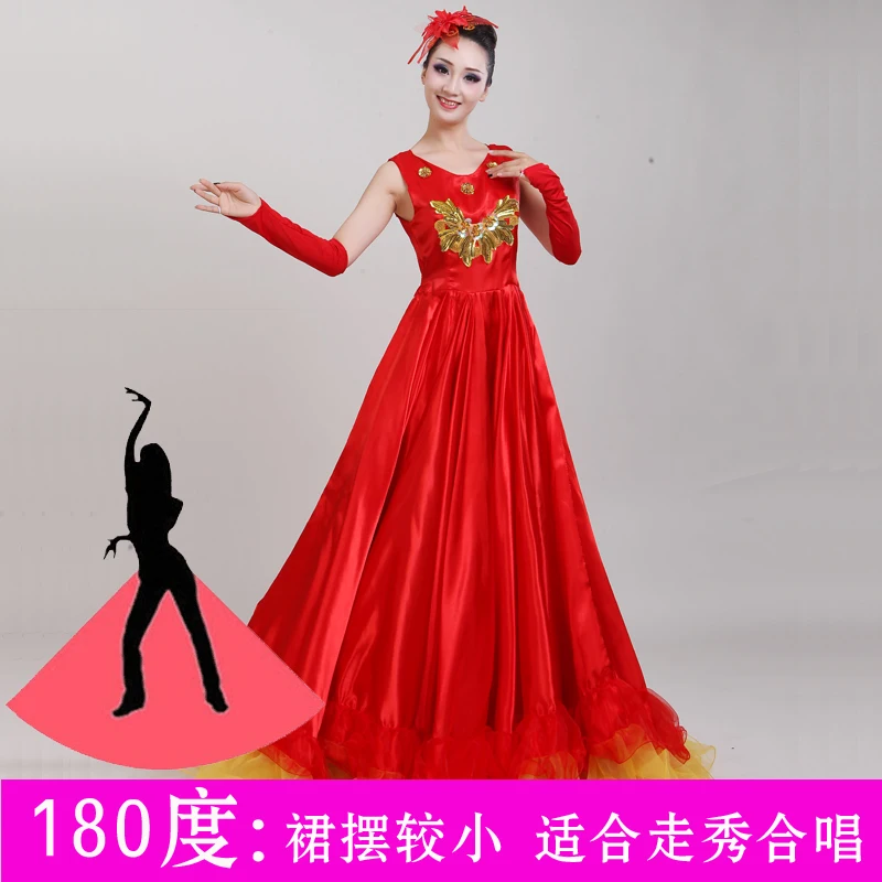 Traje de dança encosto longo feminino vermelho h600, fantasia de show com coro para performance de palco