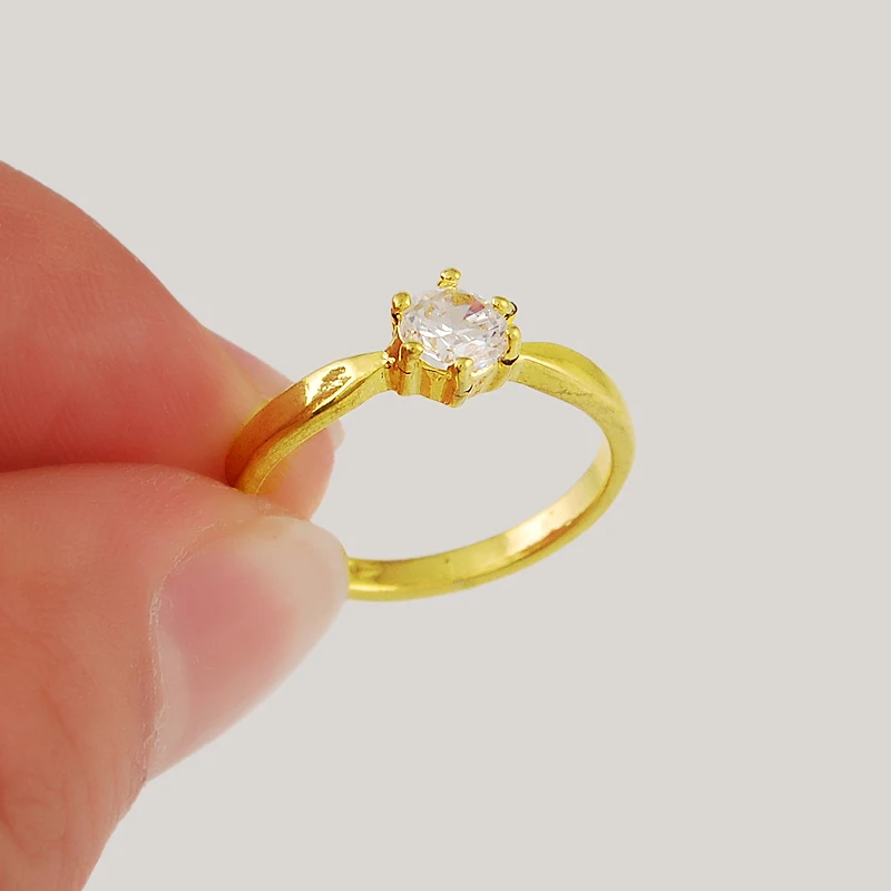 Pure Gold Color Women\'s Finger Ring,24K Gold Plated Simple Wedding Ring with Cubic Zirconia for Ladies Women Jewelry