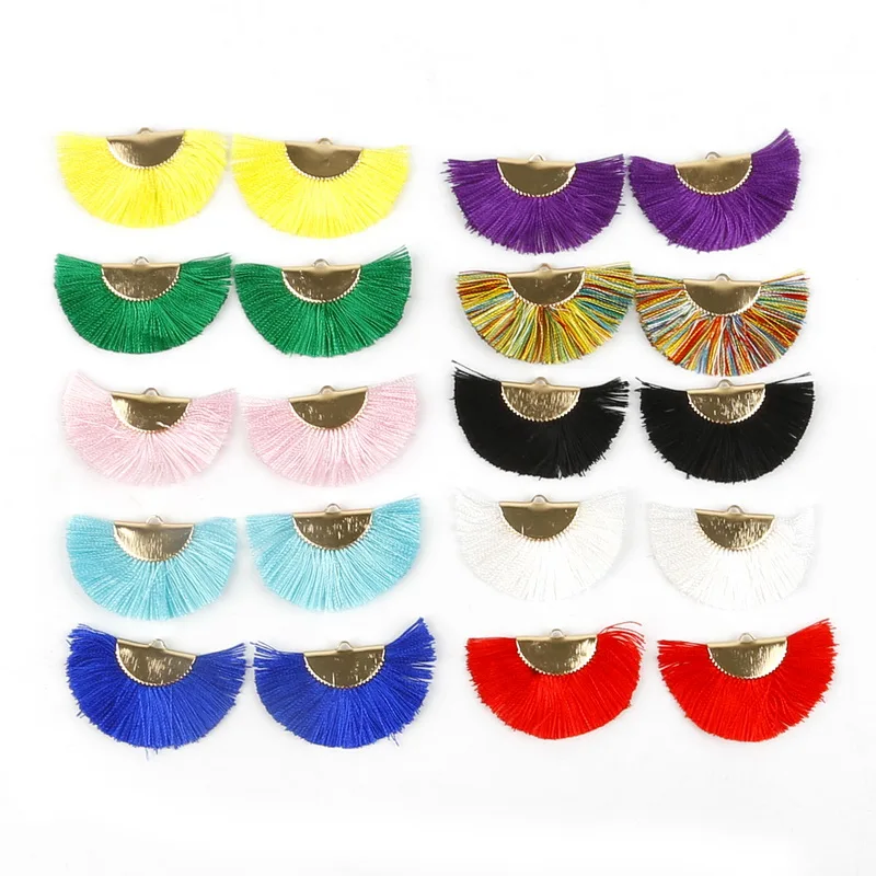 10 Colors Metal Polyester Silk Tassel Fan Shaped Tassel Fringe for DIY Craft Jewelry Findings Keychain Earring Accessories