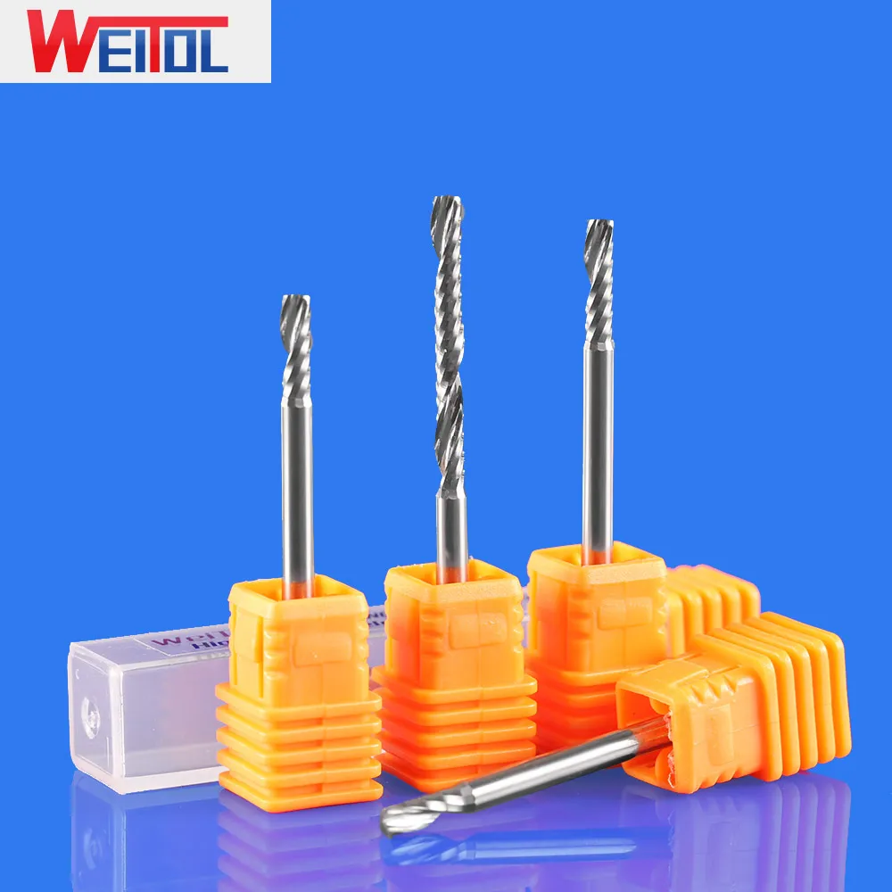 Weitol 5A 3.175 Mm 1/8 Inch Shank 1 Seruling Akhir Pabrik untuk Cut Acrylic Carbide Milling Cutter Spiral PVC Cutter