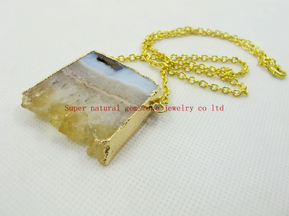 

100% Natural Citrine Quartz Geode Drusy Cluster Slice Necklace with Gold chain 5pcs/lot