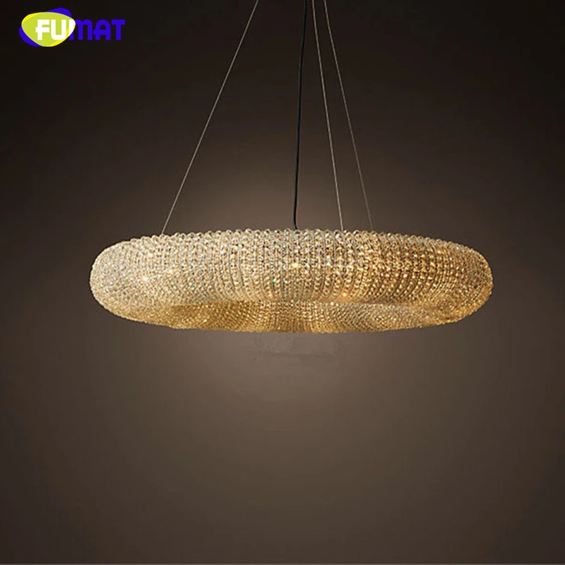 

FUMAR Torus Crystal Pendant Lights Lustre De Cristal Led K9 Crystal Loft Brief Cord Suspension Lamps Living Room Pendant Lights