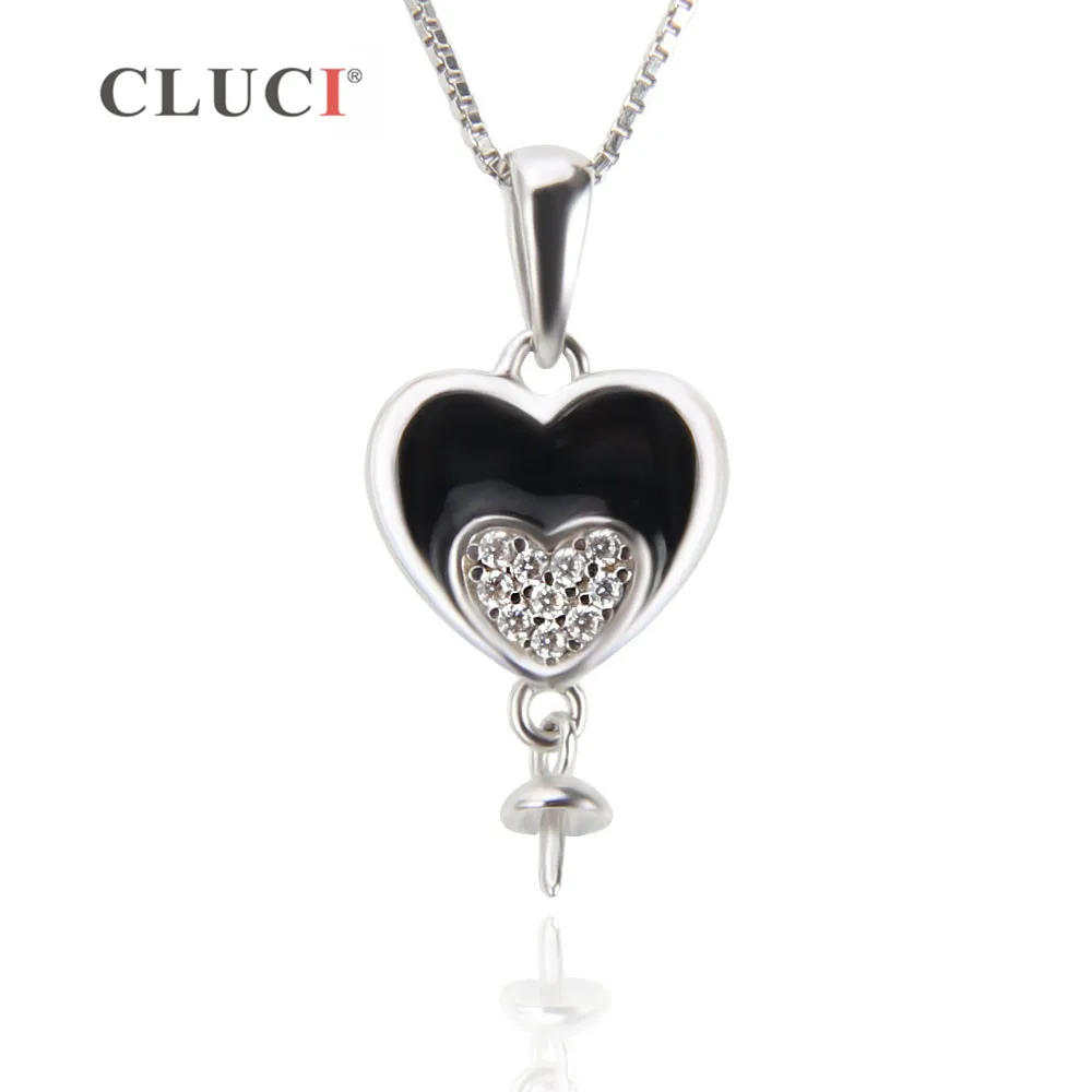 CLUCI 925 Sterling Silver Double Heart Shape Charm Necklace Pendant Jewelry For Female ,can stick pearl on SP265SB