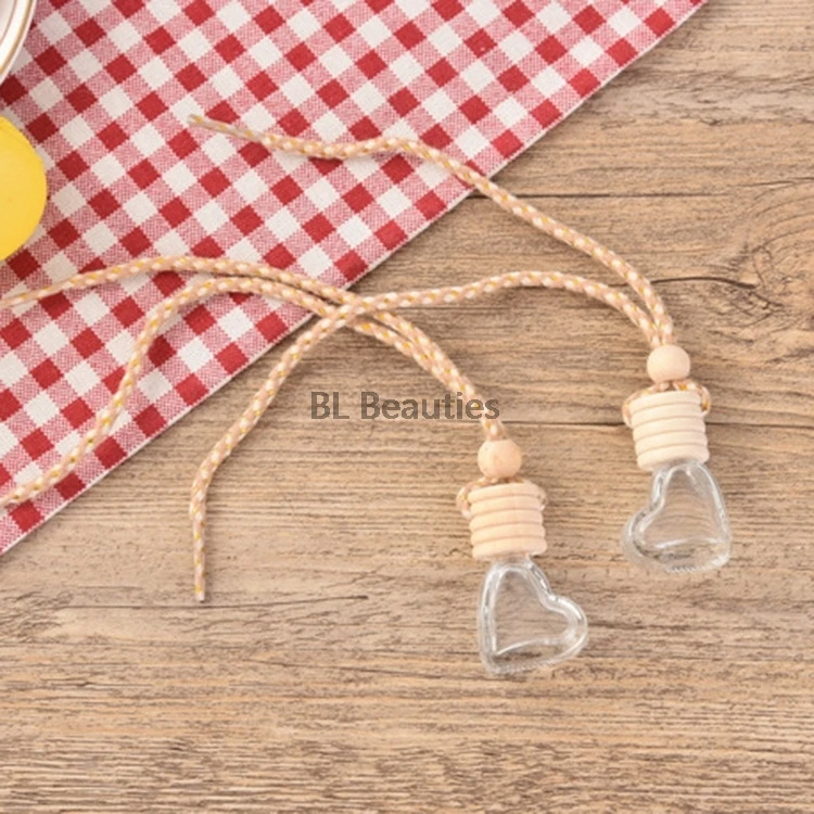 500pcs/lot Empty Perfume Hanging Bottle Heart Shape Glass Car Pendant Automobile Styling Decoration Automotive Perfume Bottle