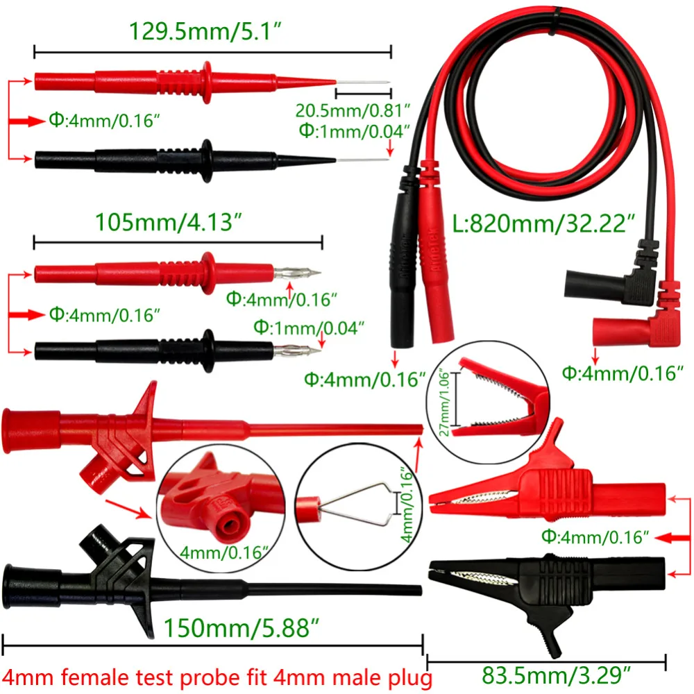 AideTek needle tipped tip leadmodular heavy duty test probe handles TL809 leads set for  multimeter leads 4TLP20162