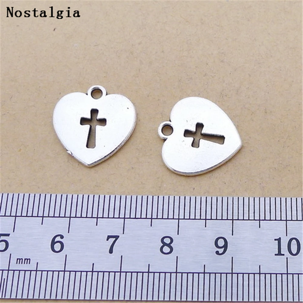 Ancient Heart-Shaped Metal Pendant Christening Day Cross Charm Christian Jesus Believer Jewelry Accessories Diy Making