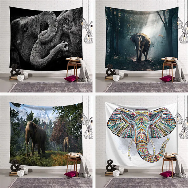 

Elephant pattern digital printed tapestry Colorful Psychedelic carpet beach towel Indian Tapestry Wall Hanging Printed Decorati