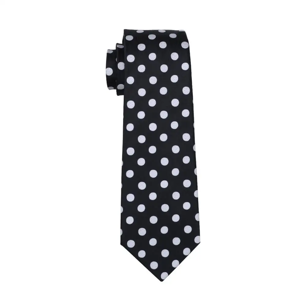 LS-1190 Men`s Tie Black Polka Dot 100% Silk Fashion Tie Hanky Cufflinks Set For Men Formal Wedding Party Business Free Postage