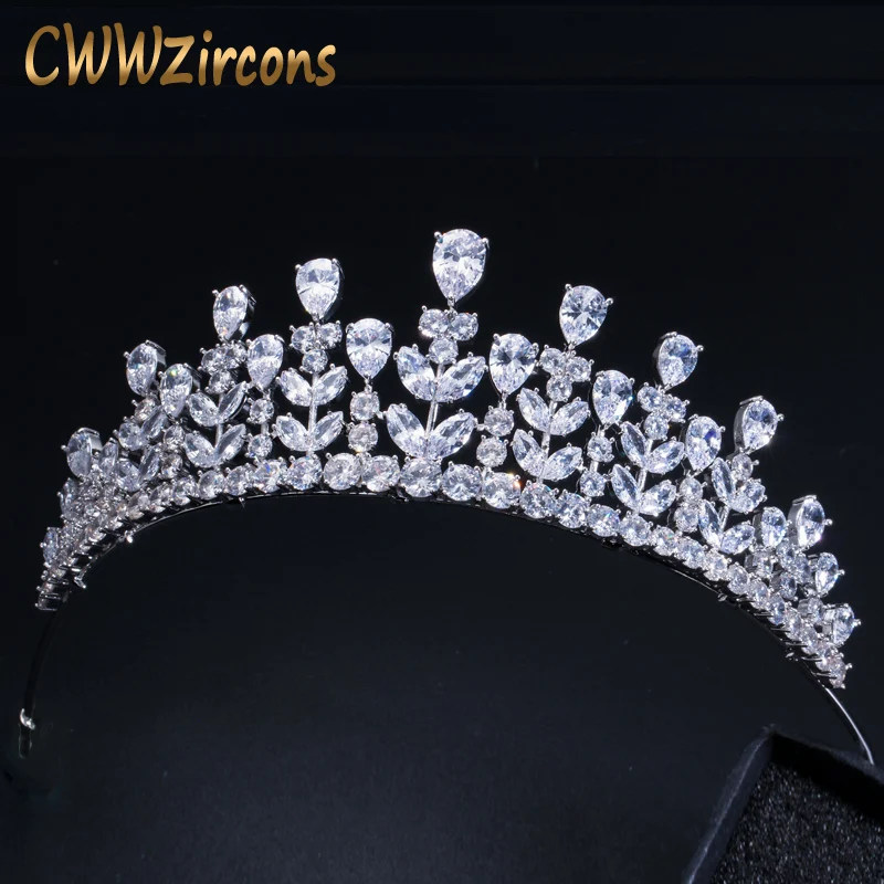 CWWZircons Elegant Beauty Queen CZ Cubic Zirconia Headband Jewelry Large Bridal Wedding Pageant Tiaras And Crown for Brides A005